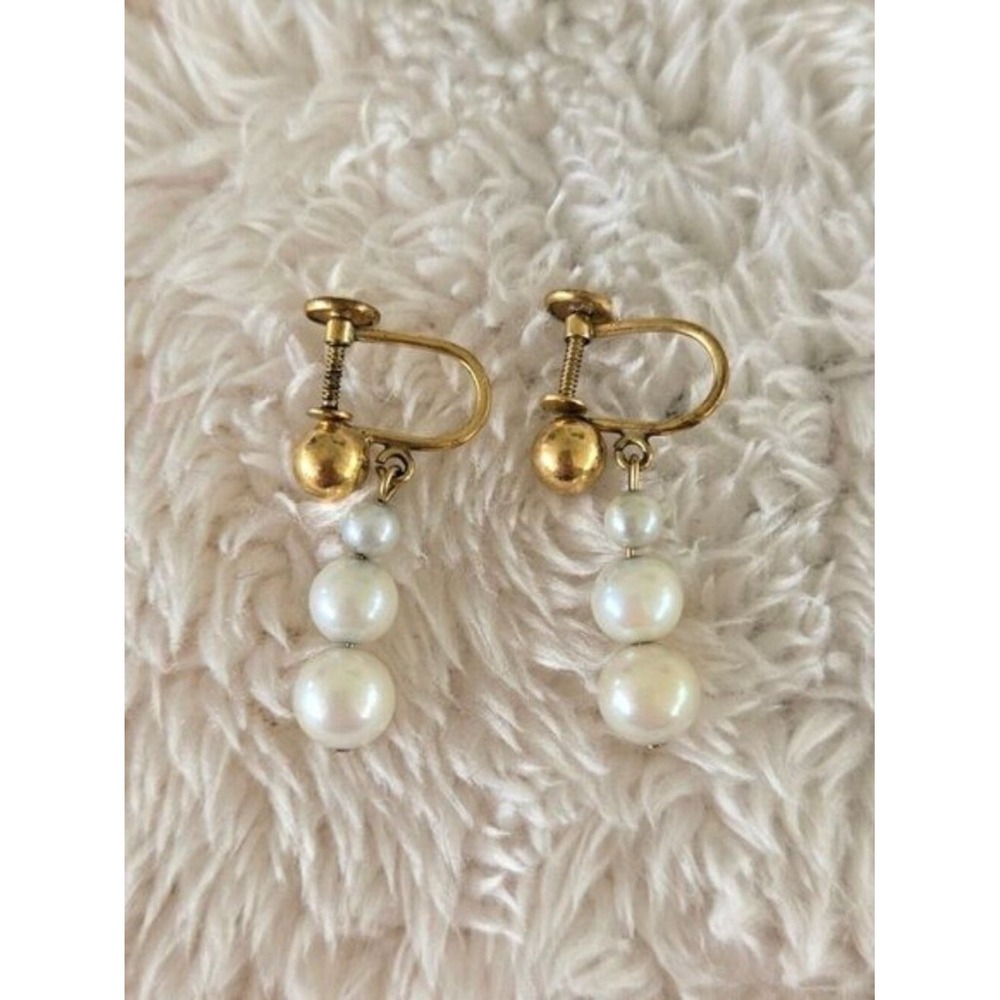 Elegant Gold and Three-Pearl Drop Earrings PRICE FIRM